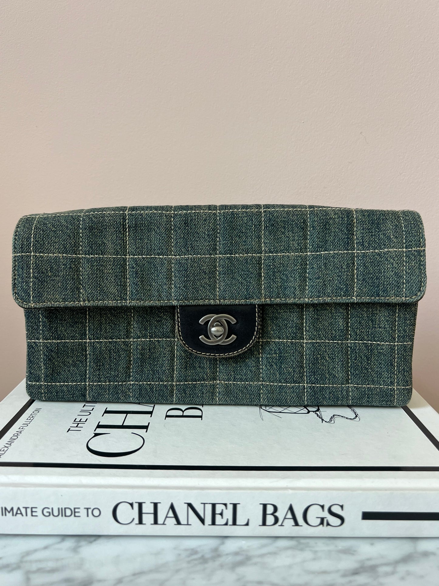 Chanel Chocolate Bar Chain Shoulder Bag in Denim with Ruthenium Hardware Series 6 RARE
