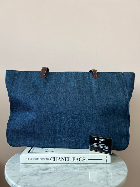 Chanel Jumbo Denim Tote with Leather Handles 5 Series Full Set- RARE