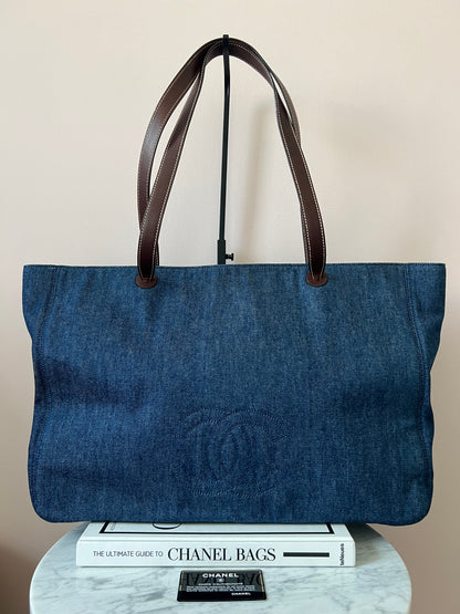 Chanel Jumbo Denim Tote with Leather Handles 5 Series Full Set- RARE