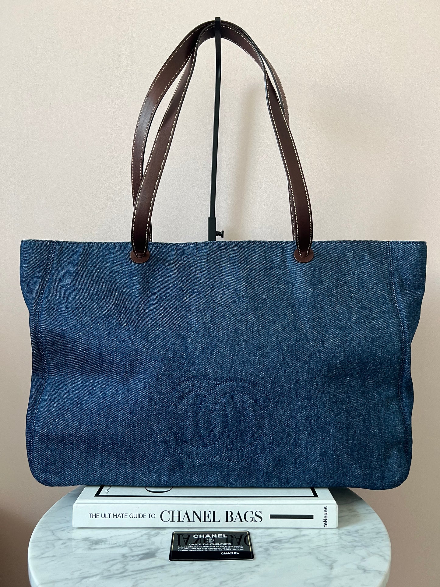 Chanel Jumbo Denim Tote with Leather Handles 5 Series Full Set- RARE