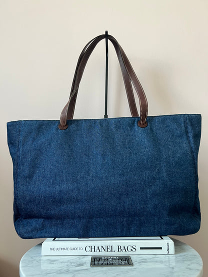 Chanel Jumbo Denim Tote with Leather Handles 5 Series Full Set- RARE