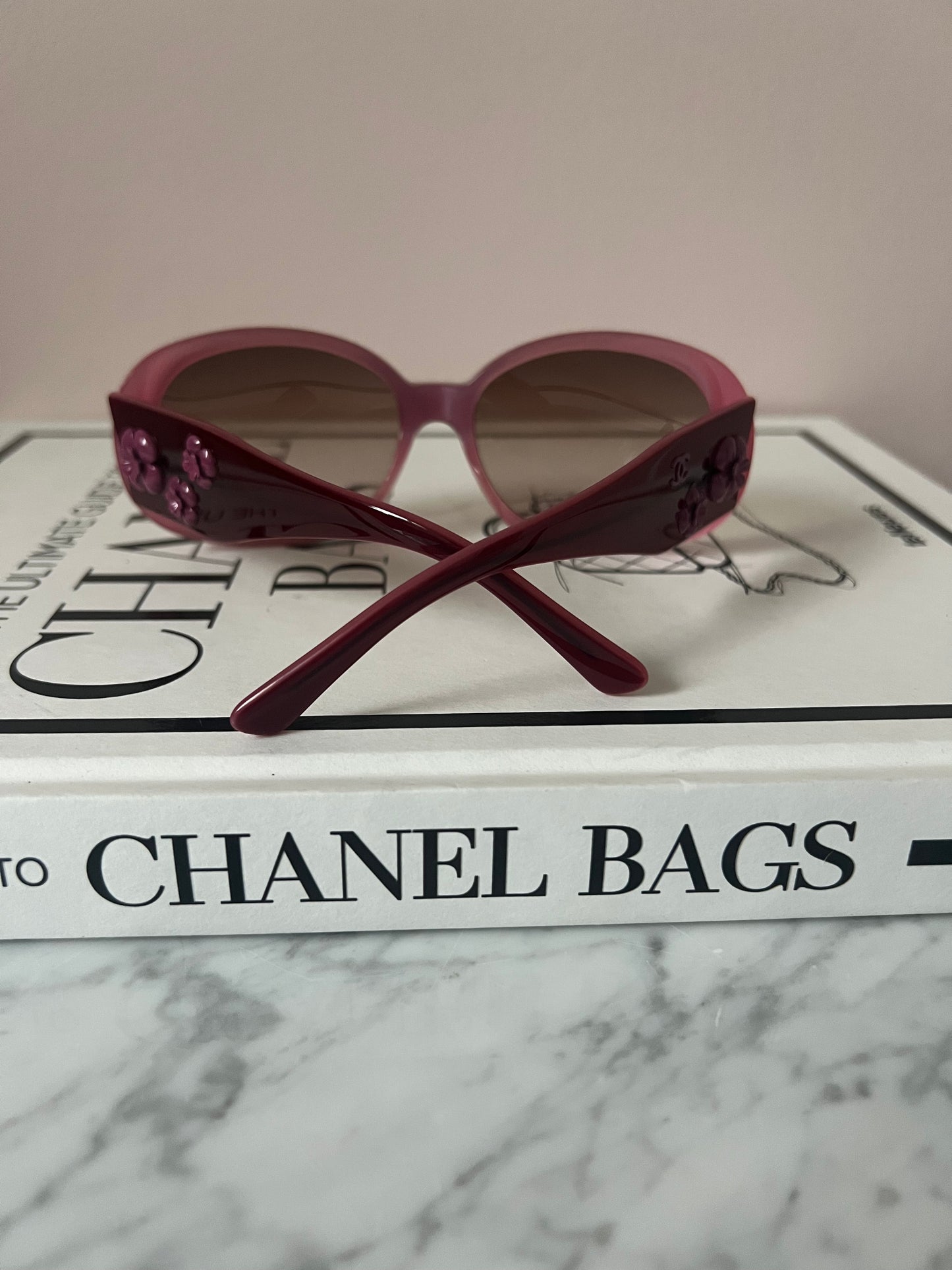 Chanel 5113 Pink and Burgundy 3D Camellia Sunglasses