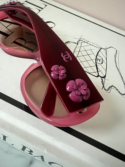 Chanel 5113 Pink and Burgundy 3D Camellia Sunglasses