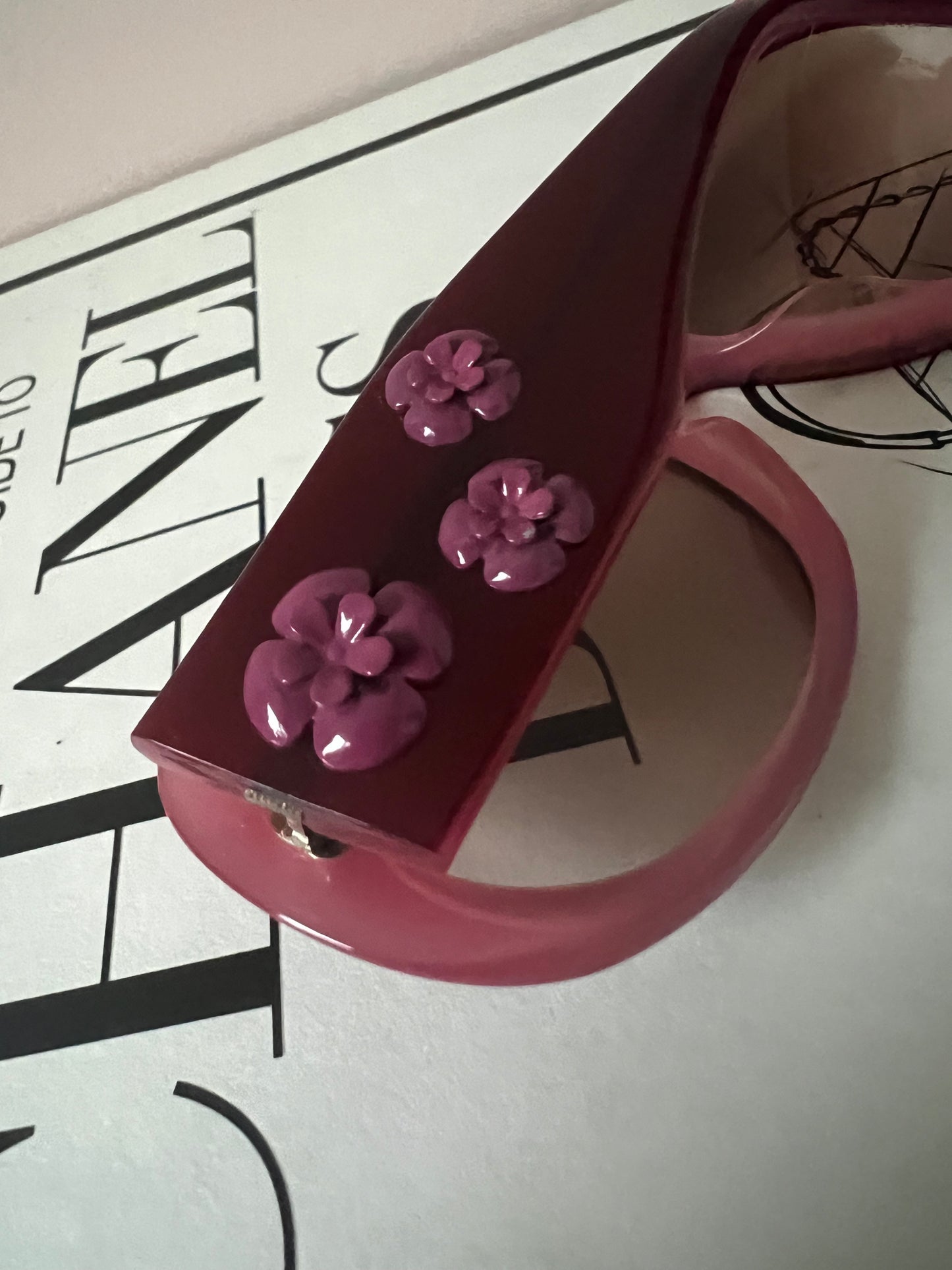 Chanel 5113 Pink and Burgundy 3D Camellia Sunglasses