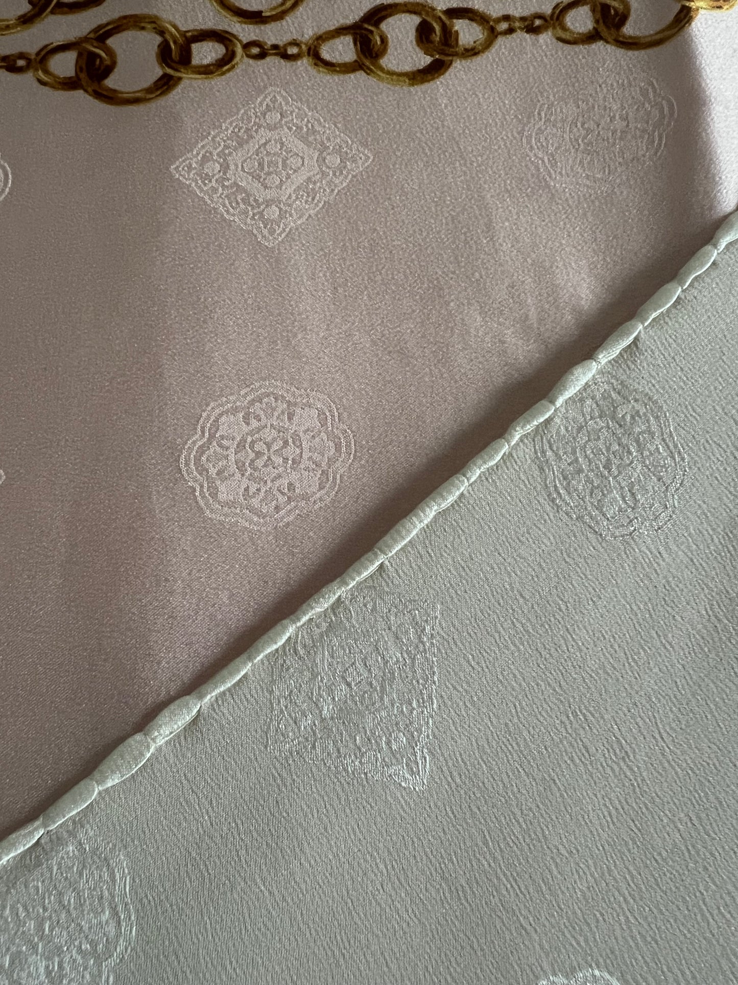 Chanel Vintage late 80s/early 90s 100% silk brocade scarf in ivory, pink and gold tones
