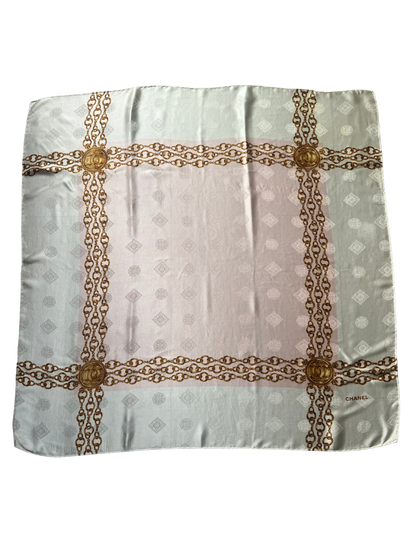 Chanel Vintage late 80s/early 90s 100% silk brocade scarf in ivory, pink and gold tones