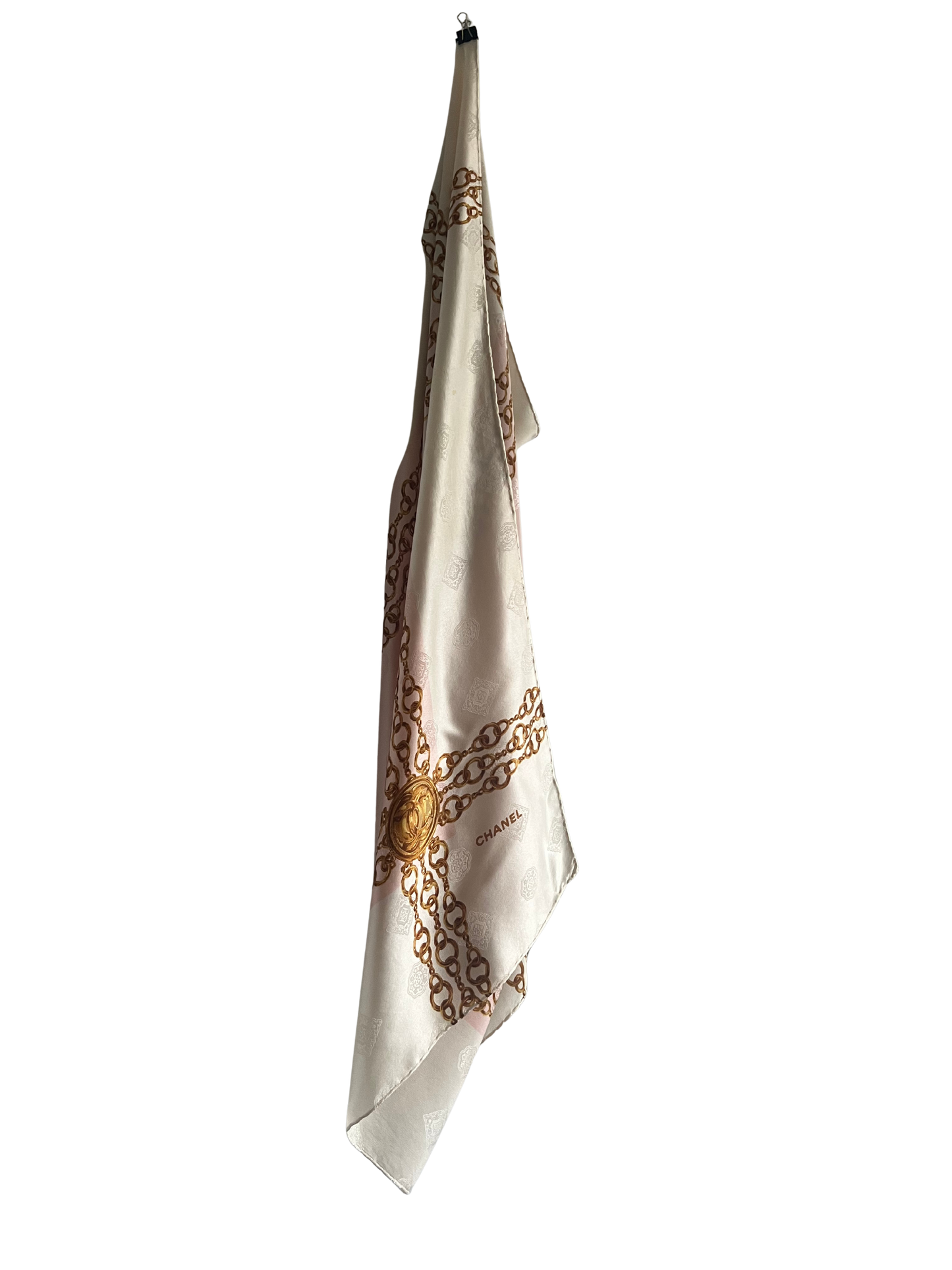 Chanel Vintage late 80s/early 90s 100% silk brocade scarf in ivory, pink and gold tones