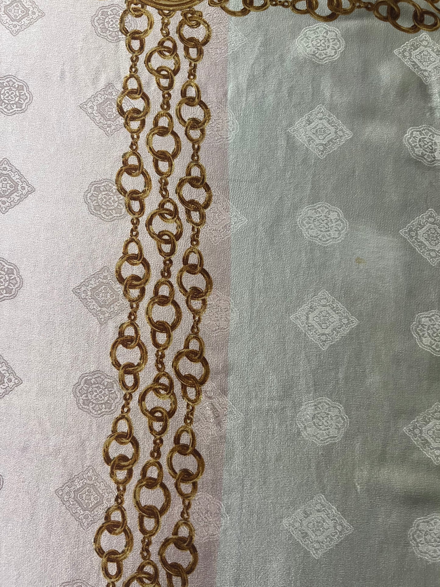Chanel Vintage late 80s/early 90s 100% silk brocade scarf in ivory, pink and gold tones