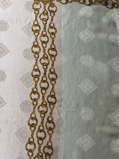 Chanel Vintage late 80s/early 90s 100% silk brocade scarf in ivory, pink and gold tones