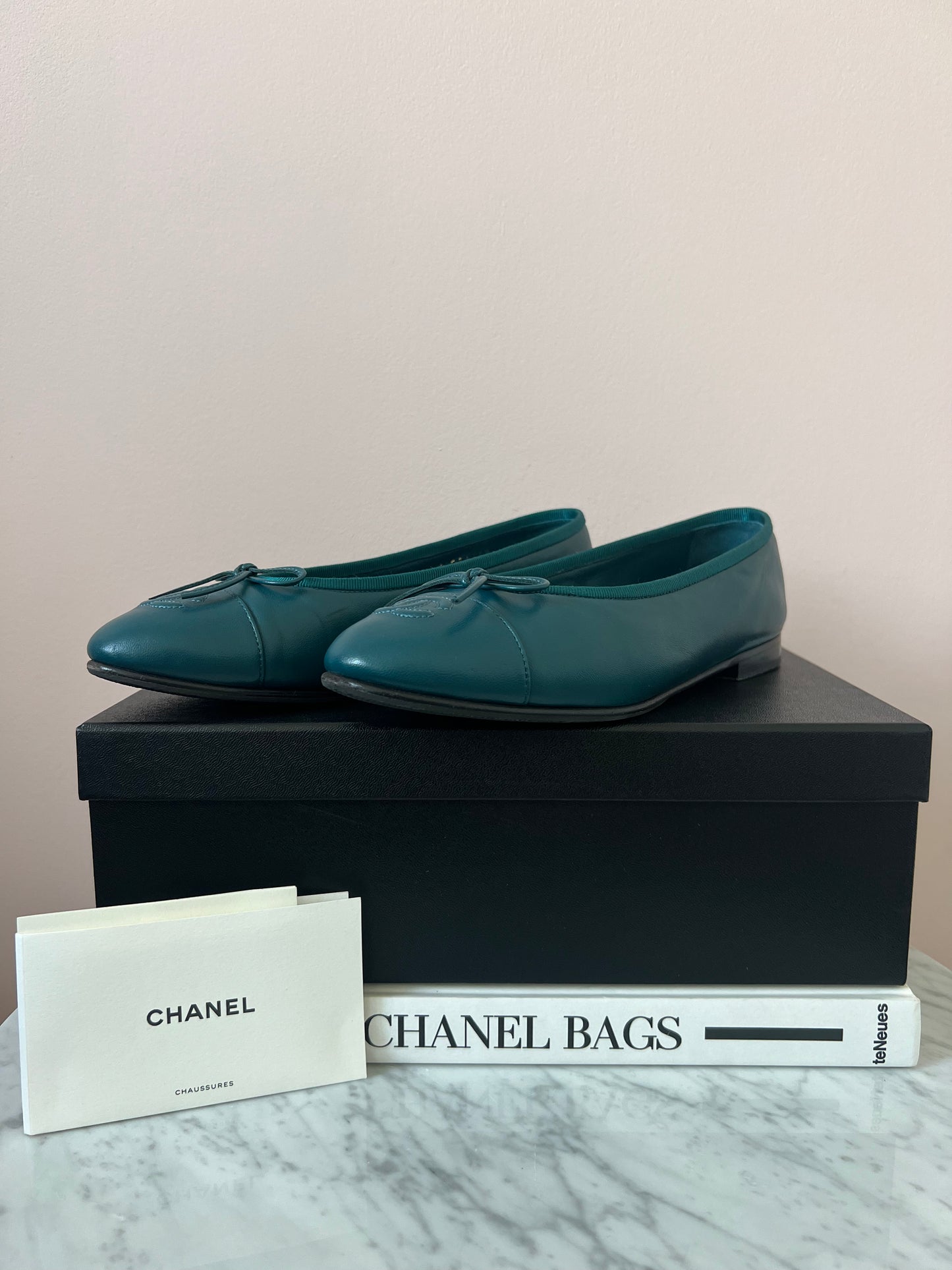Chanel Limited Edition Cruise 2010 Teal Lambskin Ballet Flats Women's Size 38C