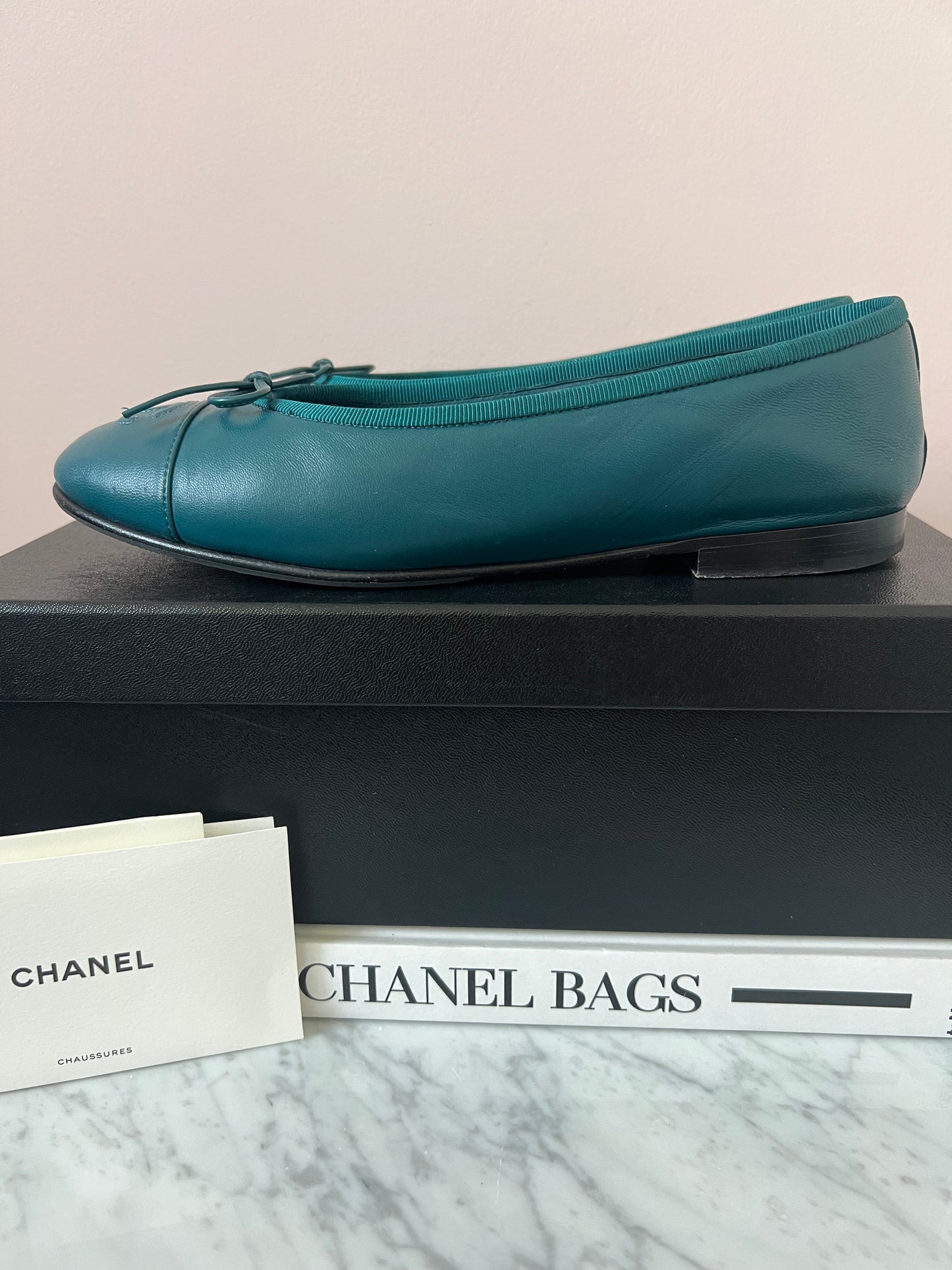 Chanel Limited Edition Cruise 2010 Teal Lambskin Ballet Flats Women's Size 38C