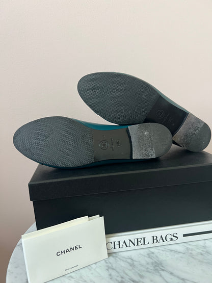 Chanel Limited Edition Cruise 2010 Teal Lambskin Ballet Flats Women's Size 38C