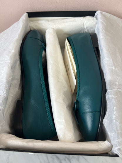 Chanel Limited Edition Cruise 2010 Teal Lambskin Ballet Flats Women's Size 38C