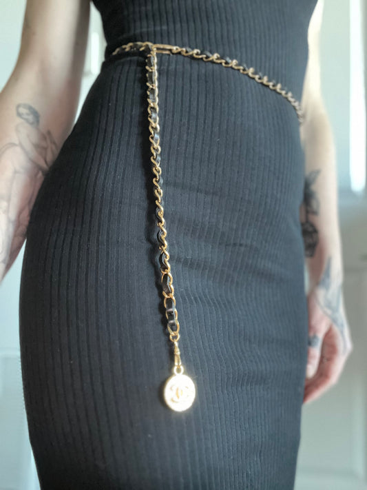 Chanel 24K Gold Plated Vintage Leather Chain Belt from 1982