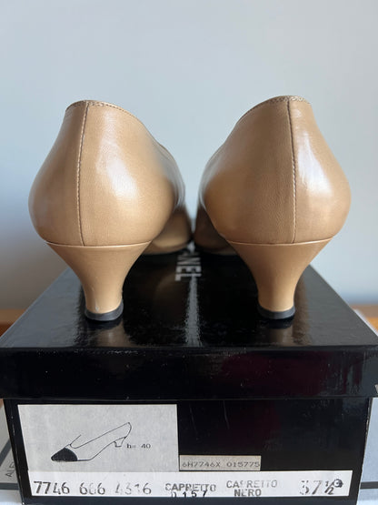 Chanel Beige and Black Spectator Pumps 1990s with original box
