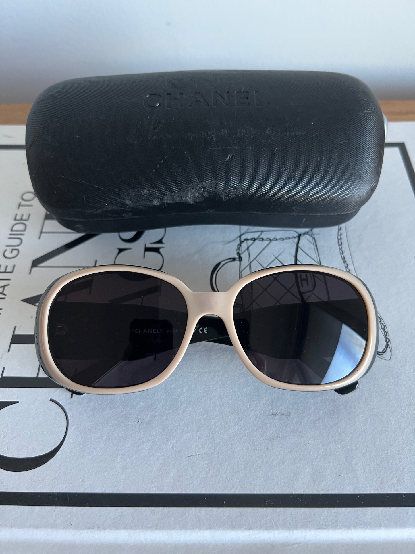 Chanel 5113 Beige and Black 3D Camellia Sunglasses
