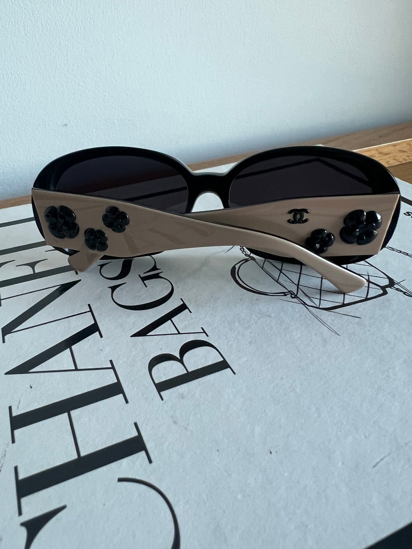 Chanel 5113 Beige and Black 3D Camellia Sunglasses