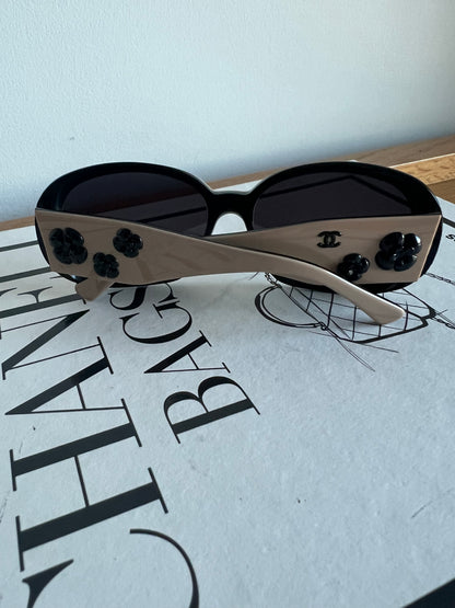 Chanel 5113 Beige and Black 3D Camellia Sunglasses