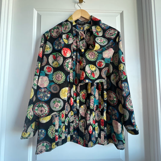 Chanel Camellia Flower Silk Chiffon Blouse Size 38 Spring Summer 1994