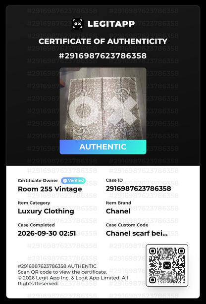Chanel Beige Leaf Print Large Silk Scarf
