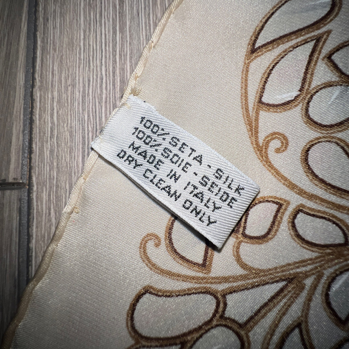 Chanel Beige Leaf Print Large Silk Scarf