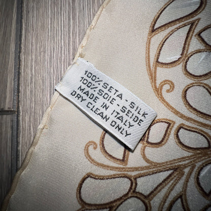 Chanel Beige Leaf Print Large Silk Scarf
