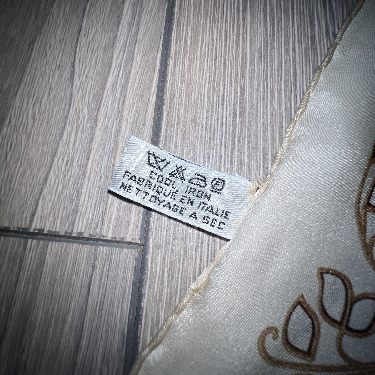 Chanel Beige Leaf Print Large Silk Scarf