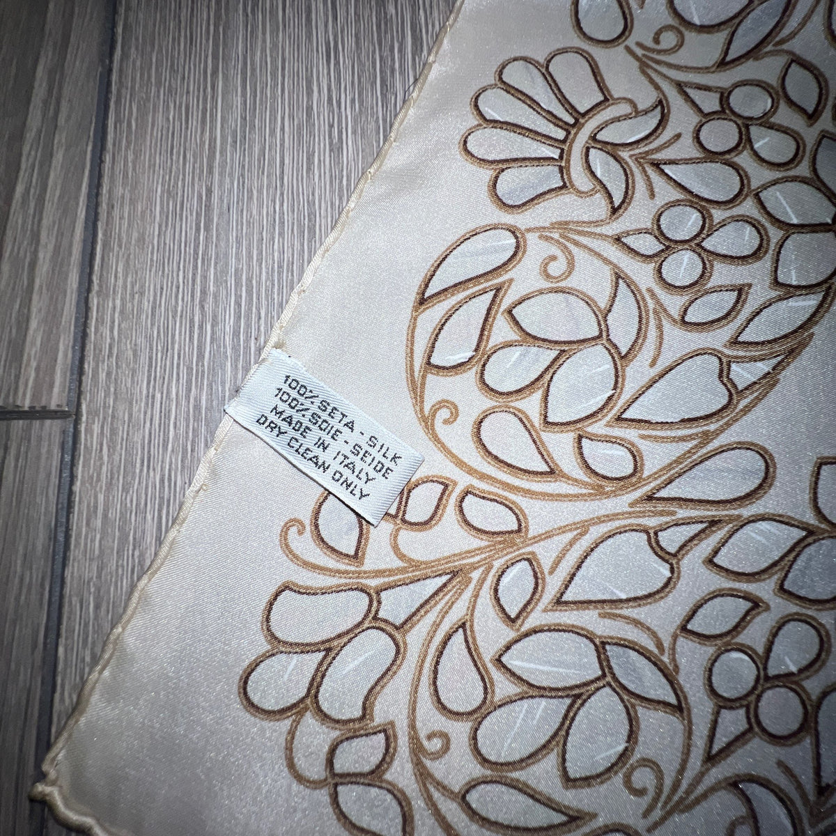 Chanel Beige Leaf Print Large Silk Scarf