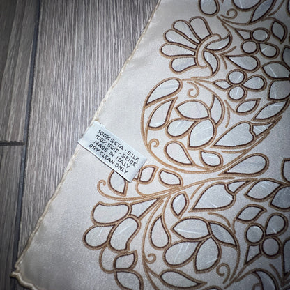 Chanel Beige Leaf Print Large Silk Scarf