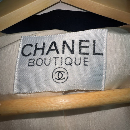 Chanel 1987 Beige and Black Runway Coat with 24k gold plated wheat buttons - highly collectable item