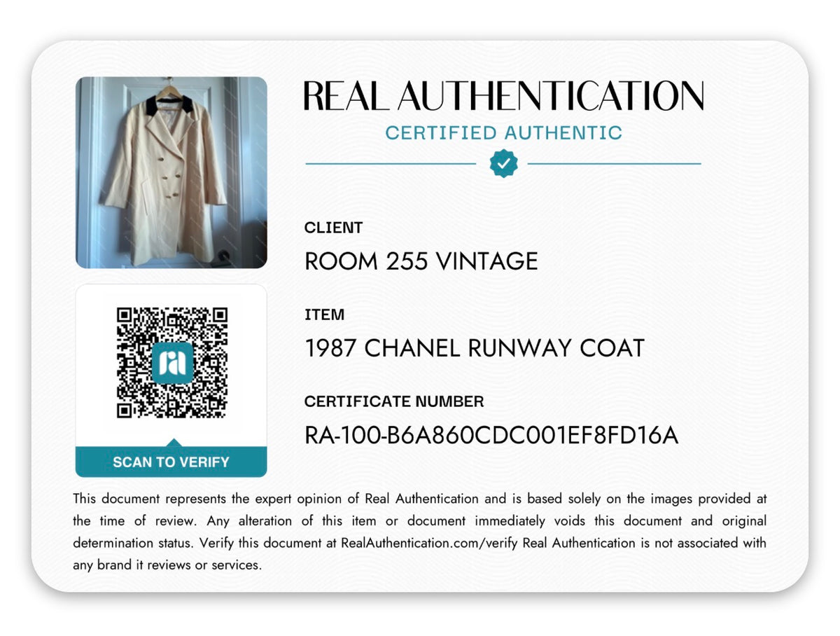 Chanel 1987 Beige and Black Runway Coat with 24k gold plated wheat buttons - highly collectable item